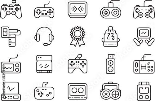 20 Black and White Line Art Gaming Controller Icons