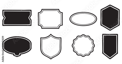 Label and Badge Frame Set with Oval, Shield, Rectangle, and Decorative Borders Vector Illustration

