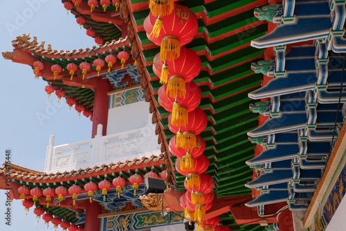 Photography Colorful Eaves and Lanterns at Thean Hou Temple in Kuala Lumpur, the capital city of Malaysia
