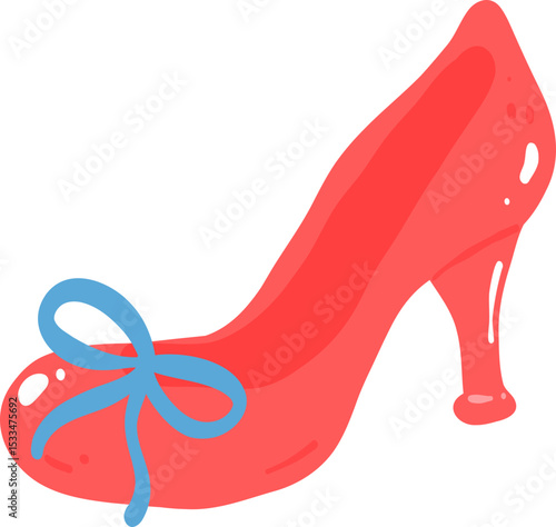 red high heel with blue bow


