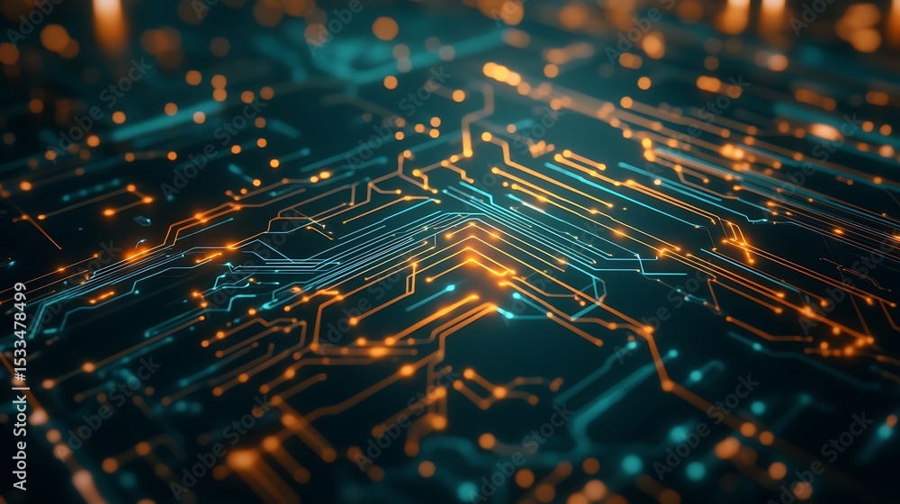 Fototapeta premium Glowing Circuit Board with Futuristic Tech and Digital Elements