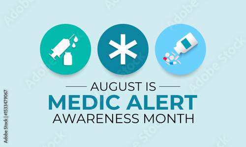 Illustration on the theme of Medic Alert Awareness Month. Promote Emergency Medical ID Safety. Creating for web banner, cards, prints, social media, poster, flyer and background design template.