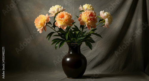 Wallpaper Mural Peachy peonies bouquet in dark vase Torontodigital.ca