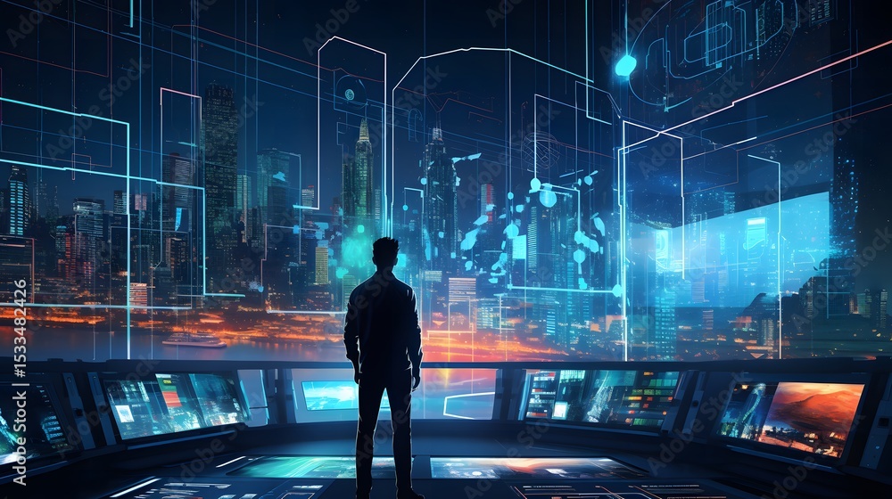 Futuristic urban exploration high-tech city conceptual artwork neonlit background panoramic view digital innovation Futuristic urban exploration high-tech city conceptual artwork neonlit background panoramic view digital innovation