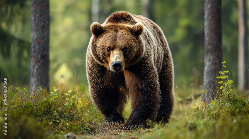Fototapeta premium brown bear in the forest hunt