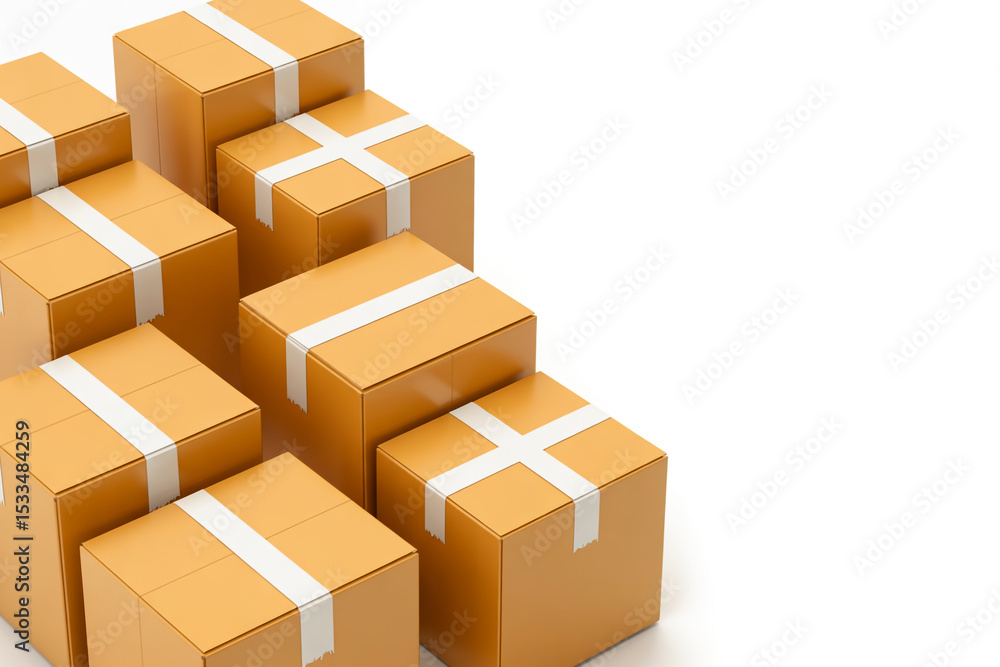 Fototapeta premium Stack of cardboard boxes sealed with tape delivery packaging
