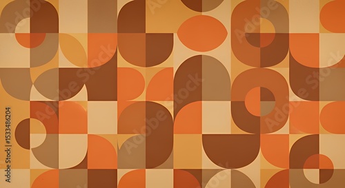 レトロな幾何学模様 オレンジとブラウンの暖色系パターン