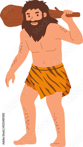 Cartoon Caveman Carrying a Club

