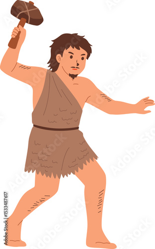 Stone Age Man Swinging a Stone Axe

