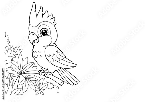 cute parrot cartoon outline line art vector illustration for coloring page for chidren's kids, transparent background
