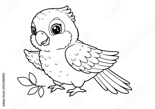 cute parrot cartoon outline line art vector illustration for coloring page for chidren's kids, transparent background