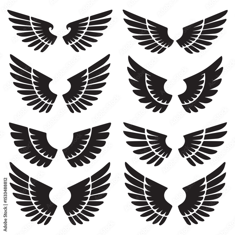 Obraz premium Elegant Black Wing Designs Set for Graphic Design Projects Logos and Tattoo Inspiration