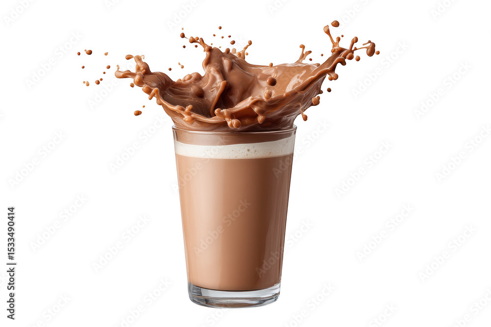 Fototapeta premium Chocolate milk splash in glass isolated on transparent background