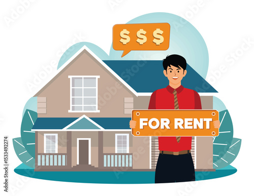 House for rent concept. A Real Estate Agent Offering a House for Rent.
