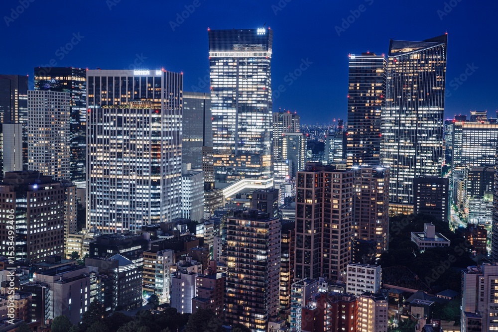 Obraz premium 東京都、東京タワーのメインデッキからの夜景（虎ノ門ヒルズ方面）