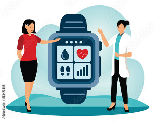 Smart watch health care concept.  Doctor and woman with smart watch.