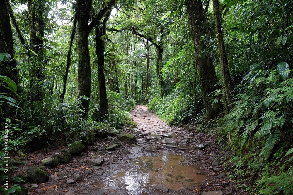 Fototapeta premium Hiking trail through the rainforest