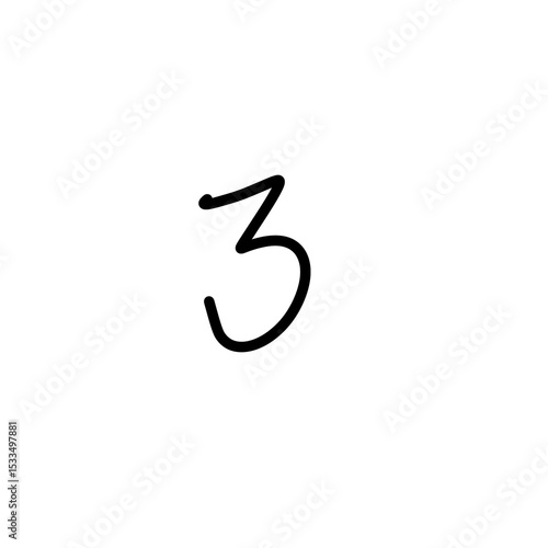 simple black number three scribble vector