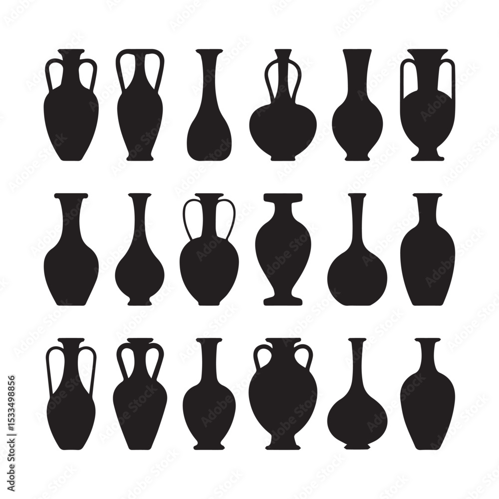 Collection of Classic Greek Amphora and Vase Silhouettes for Design Projects Collection of Classic Greek Amphora and Vase Silhouettes for Design Projects