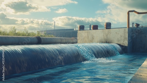 Water Treatment Infrastructure with Sunset and Clear Water Pool
