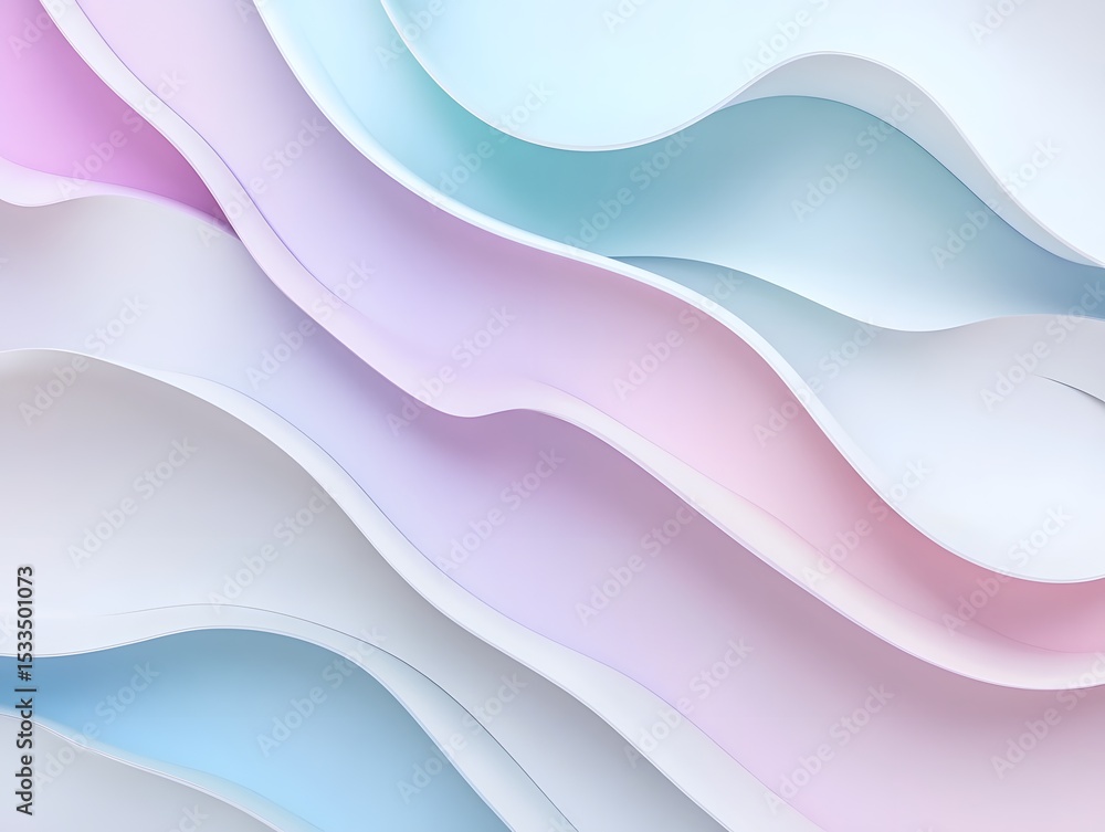 Obraz premium 3D pastel background with wavy layers in soft white and pink tones