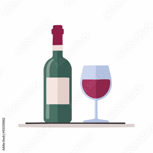 Elegant Wine Duo: A sophisticated still life of a wine bottle and a matching filled glass, capturing the rich essence of fine dining, enjoyment, and the art of tasting.