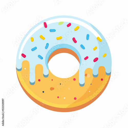 Donut Delight: A close-up, inviting shot of a single glazed donut, decorated with vibrant sprinkles, a mouthwatering treat that promises a burst of sweetness. 