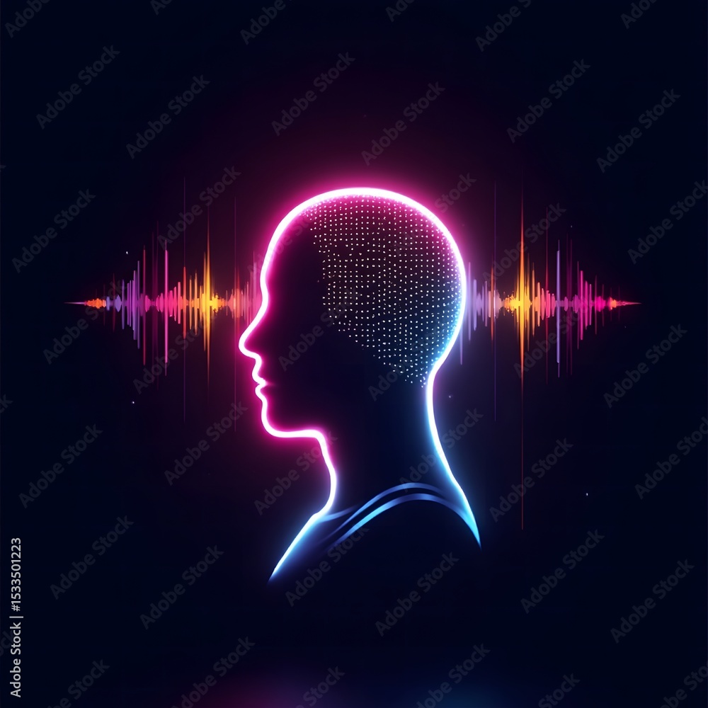 Obraz premium Voice Recognition Technology Human Neon Head
