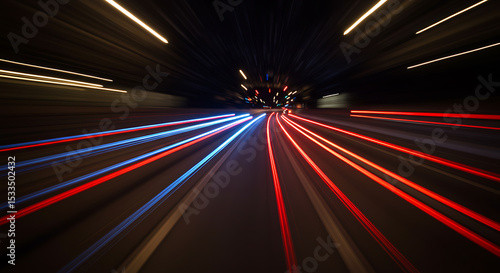 Wallpaper Mural Abstract long exposure showing car light trails on a dark highway road Nighttime Traffic in a Tunnel Torontodigital.ca