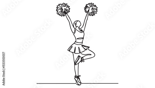 Continuous one single minimal line drawing Cheerleader dance