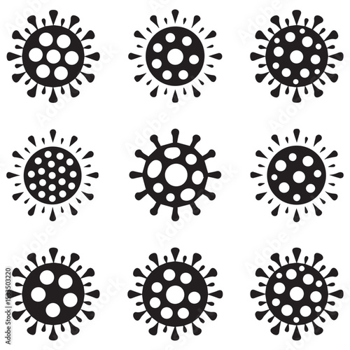 Diverse Coronavirus Icons Set Black Viral Vector Illustrations Healthcare Medical Design Elements