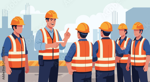 Construction Site Meeting Foreman Briefing Team