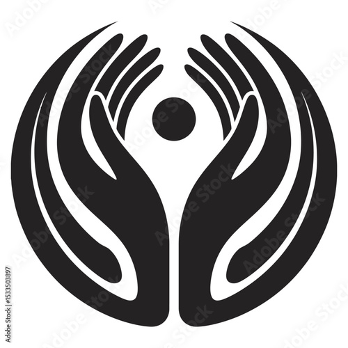 Caring Hands Embracing a Symbol of life: a symbolic representation of hands cradling a figure, conveying notions of protection, care, and unity. It's a visual embodiment of safety and belonging.