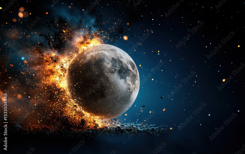 Fototapeta premium Leeyongjay's generative art piece showcases a celestial body exploding in a vibrant burst of color, perfect for an eye-catching website header design element.