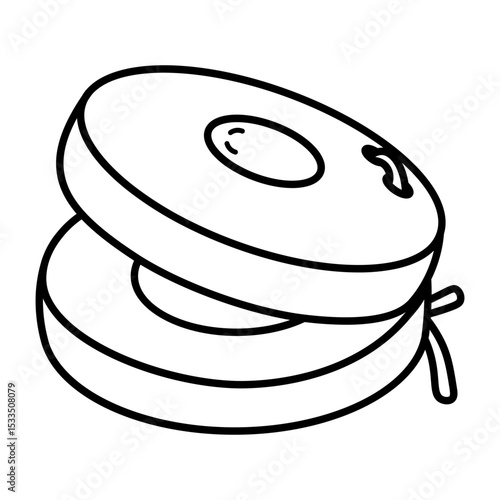 Minimalist line art of Spanish castanets, a traditional handheld percussion instrument in clean vector style.