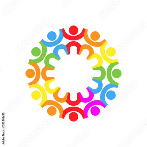 Teamwork people forming a gear shape. Vector isolated on a white background.