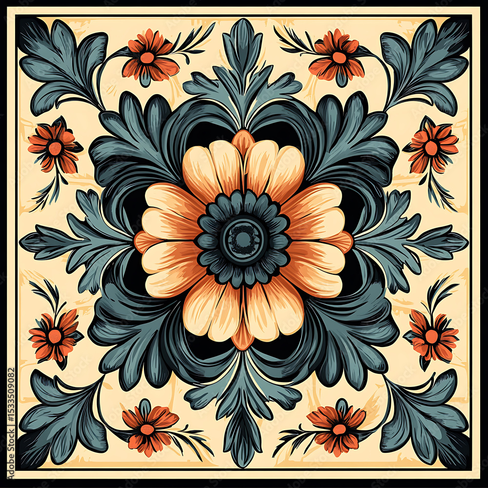 Seamless tile patterns combining cultural, modern, and botanical inspirations for commercial vector.