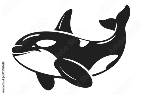 Orca silhouette: A striking, photorealistic illustration of an orca in monochrome, its iconic black and white markings sharply defined. A study in marine mammal beauty.