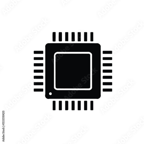 Black Glyph Computer Processor Icon Vector – CPU Chip Symbol for Technology and Hardware Concepts

