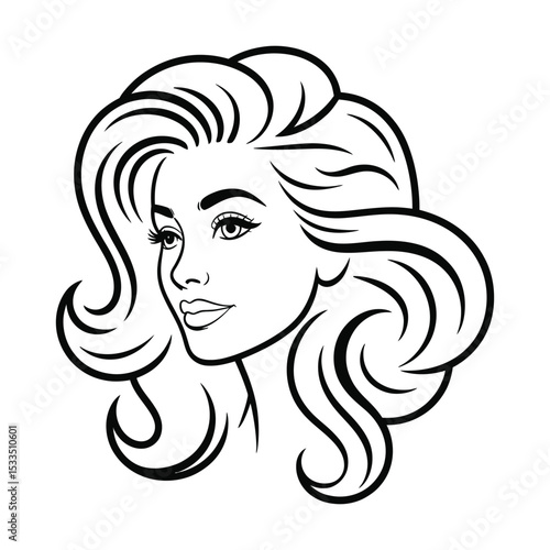 Radiant Silhouette of Beauty: An elegant illustration portrays a woman, her serene visage and flowing hair exuding timeless beauty and grace.