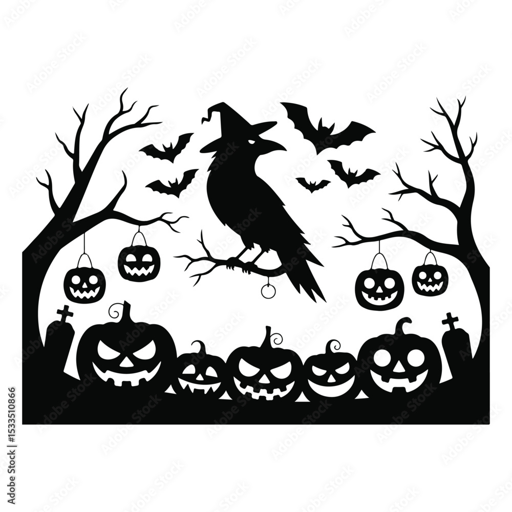 Fototapeta premium Halloween Background Silhouette Vector