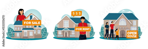 House on Sale with a Female Realtor.  Real Estate Agent Offering a House for Rent. Open House Event.