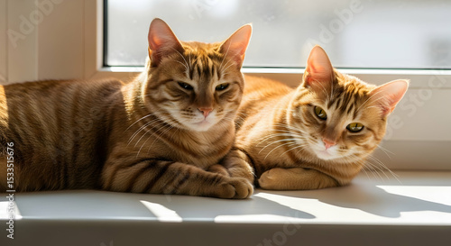 Wallpaper Mural Two ginger cats resting on a windowsill in the sunlight Torontodigital.ca