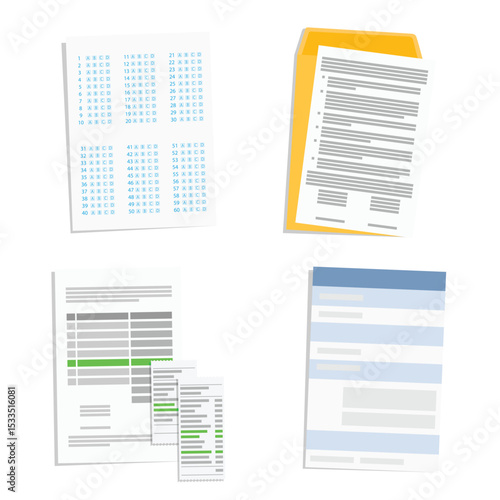 Collection of various paper documents, including checklists, receipts, payment slips, contracts and test forms