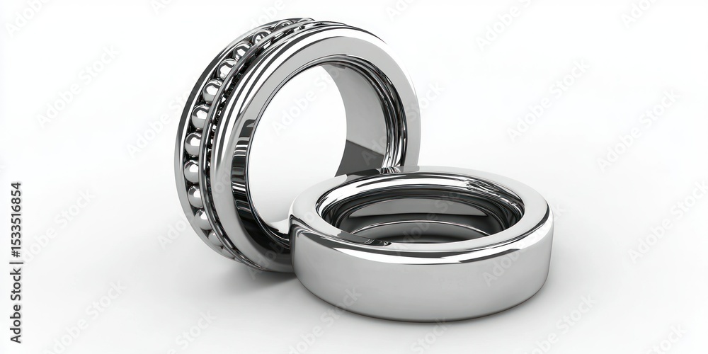 3D render of ball bearing with shiny steel finish on white background 3D render of ball bearing with shiny steel finish on white background