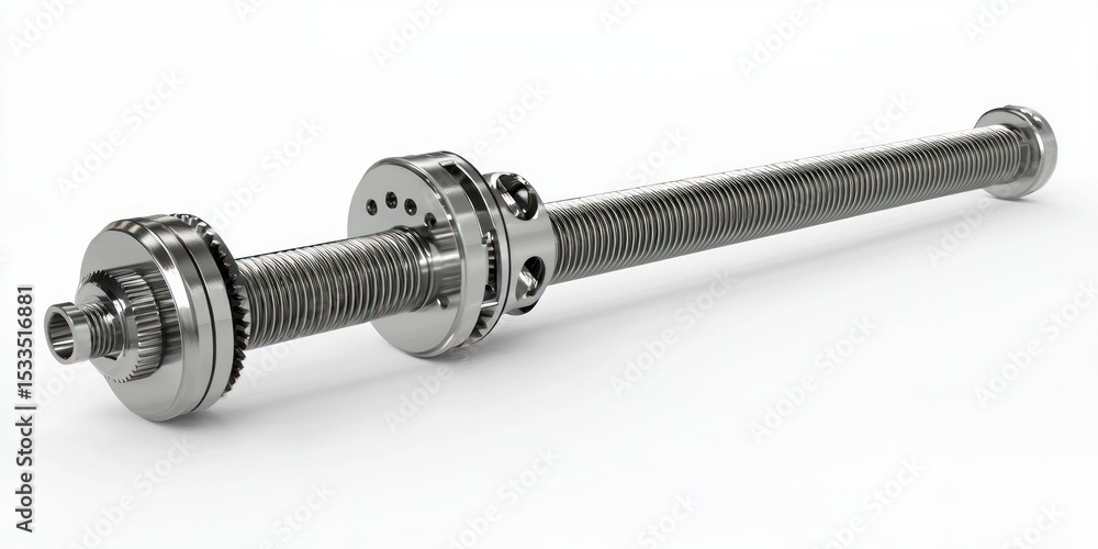 Fototapeta premium 3D render of ball screw and nut assembly on white background