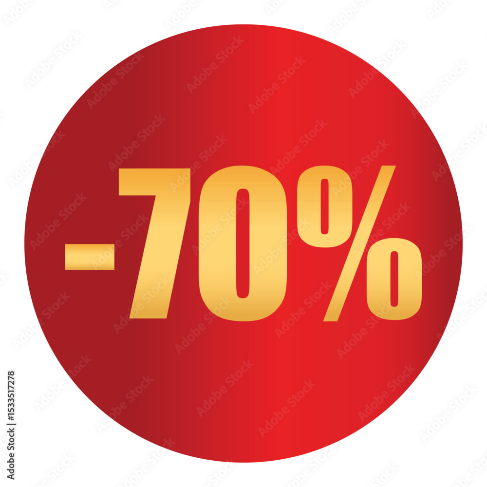 Discount sticker 70% percent. Vector badge for sale, clearance, promotion, marketing, retail, e-commerce Discount sticker 70% percent. Vector badge for sale, clearance, promotion, marketing, retail, e-commerce