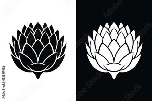 Artichoke Vegetable Icon silhouette. Minimal Vector Art on White Black Design