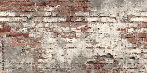 Weathered brick wall with exposed mortar and crumbling plaster showing age and texture