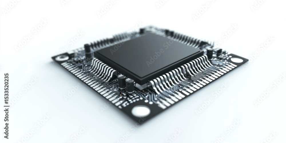3D render of integrated circuit chip on white background 3D render of integrated circuit chip on white background